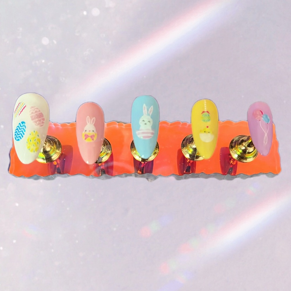 Easter Press On Nails Pastel Bunny Egg Cute Spring Nails Handmade Set